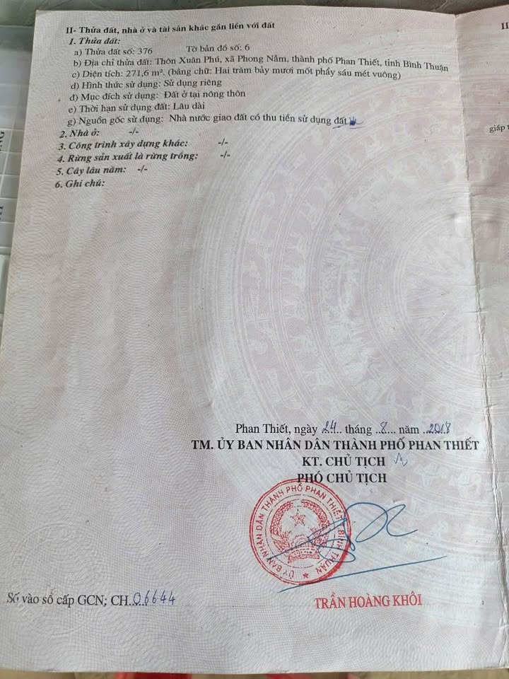 Đất nền Phong Nẫm, Phan Thiết 272m² giá 1.6 tỷ - Sổ đỏ chính chủ!