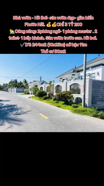 Bán nhà vườn Phước Hải 244m² giá 3.2 tỷ - Nghỉ dưỡng lý tưởng!