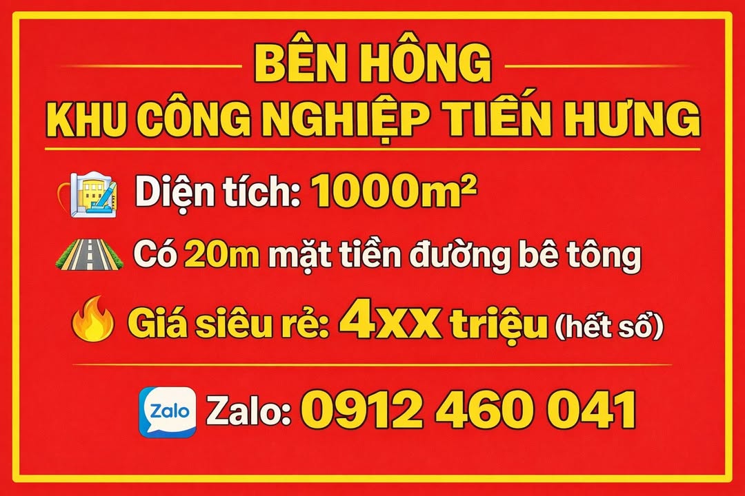 Đất nền Tiến Hưng, Đồng Xoài 1000m² - Sổ đỏ chính chủ, giá cực tốt!
