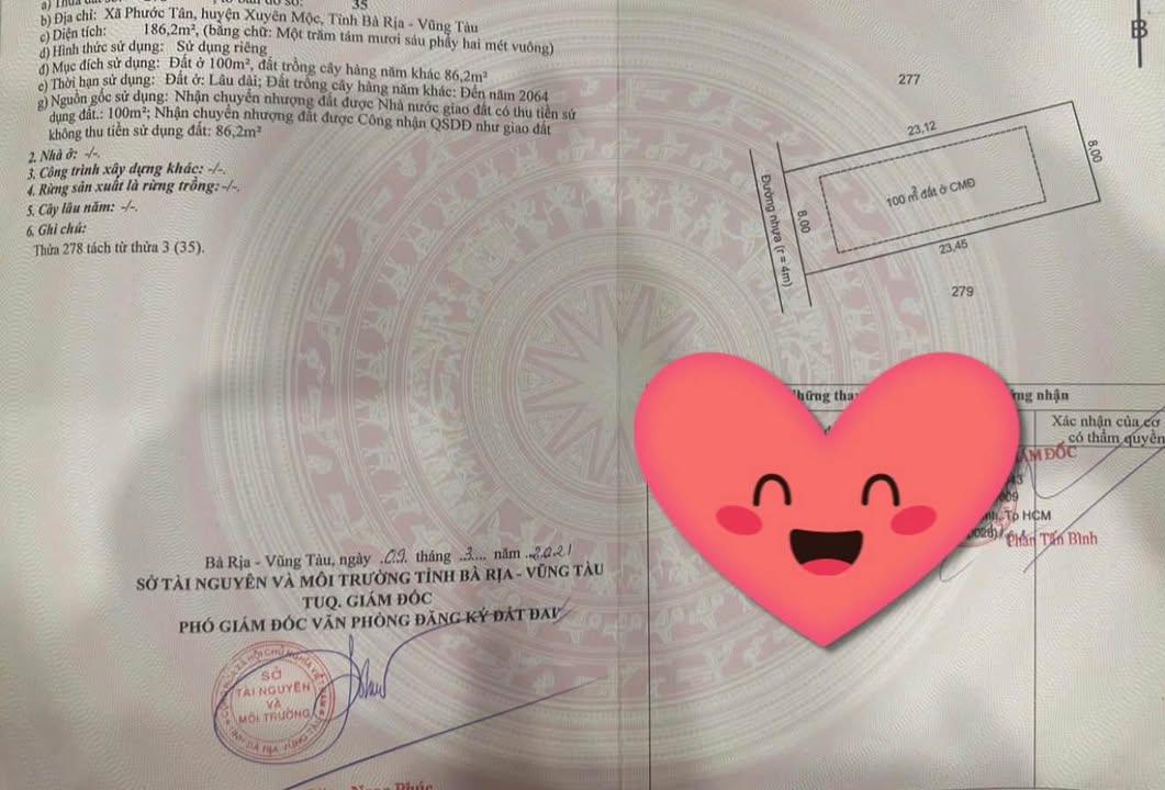 Bán Đất Vàng Xuyên Mộc 186m² - Sổ Hồng Riêng, Gần Biển, Giá 1.3 Tỷ