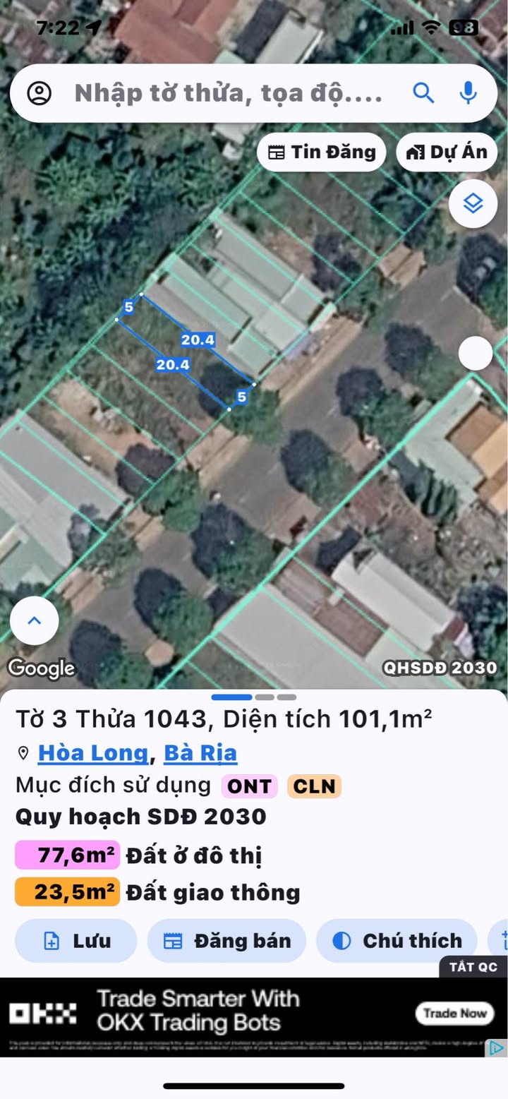 Bán đất mặt tiền Hương Lộ 2 Hòa Long 102m² - Vị trí đắc địa kinh doanh ngay