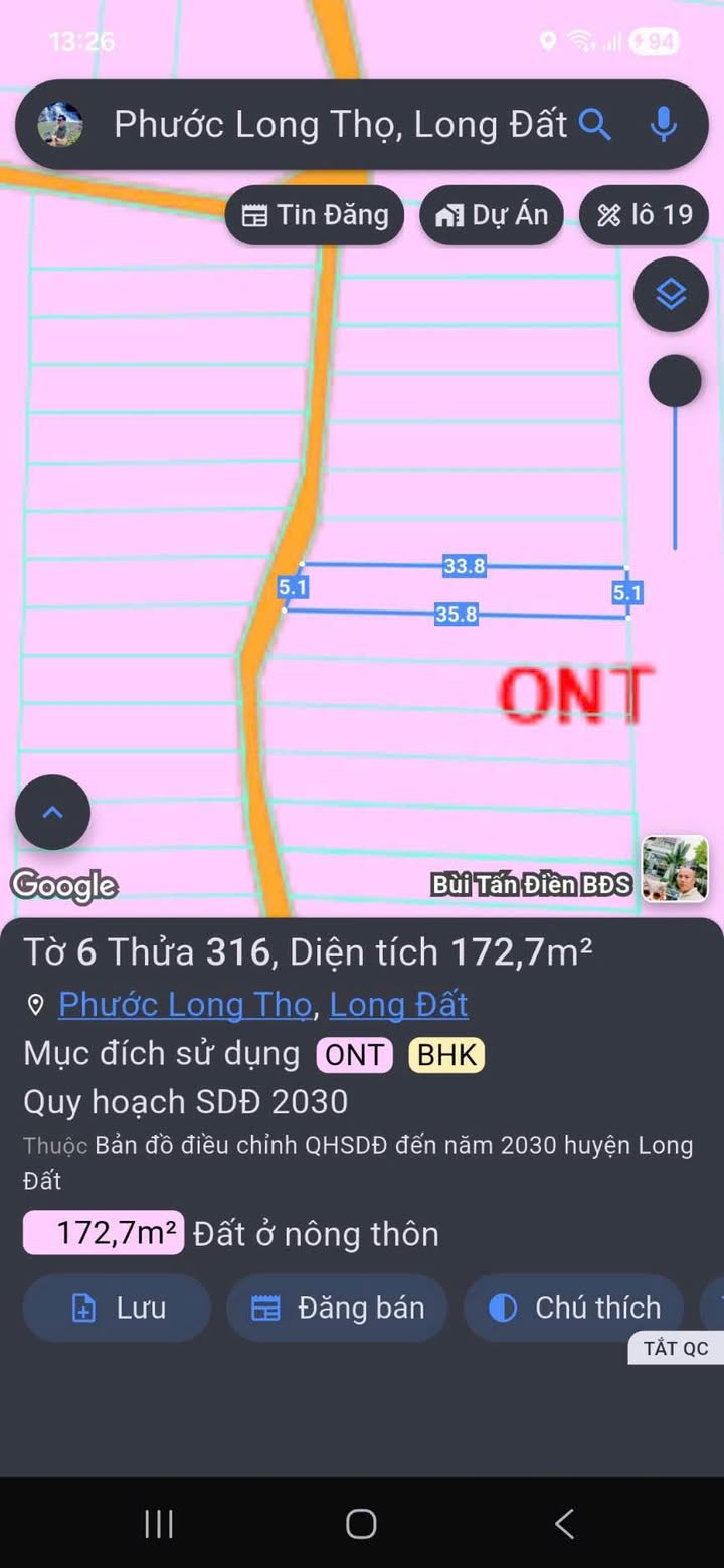 Đất Nền Phước Long Thọ, Long Đất - 178m² - Giá 650 Triệu - Sổ Đỏ Rõ Ràng