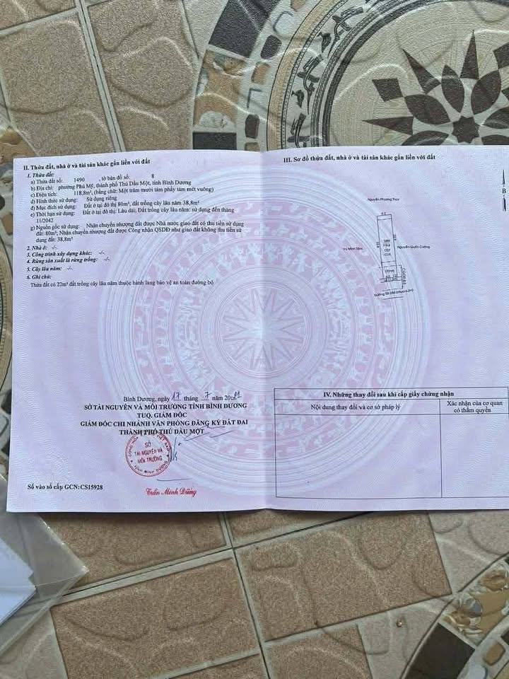 Bán đất Phường Phú Mỹ, Thủ Dầu Một - 119m² - Giá 3.3 Tỷ