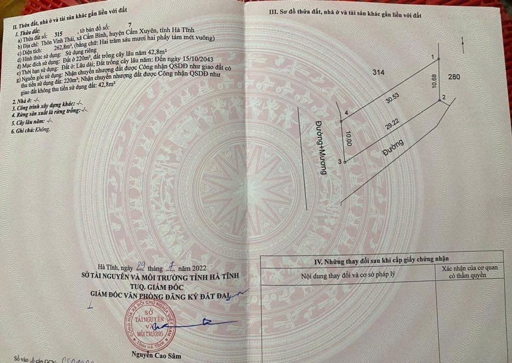 Đất nền Cẩm Xuyên, Hà Tĩnh - 262m² 2 mặt tiền, gần Đại học Hà Tĩnh