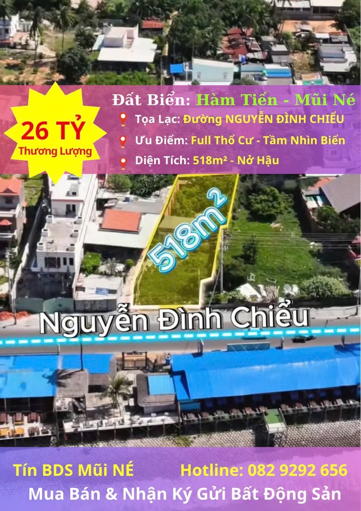 Đất nền Nguyễn Đình Chiểu Mũi Né 518m² 25.9 tỷ - Chính chủ bán