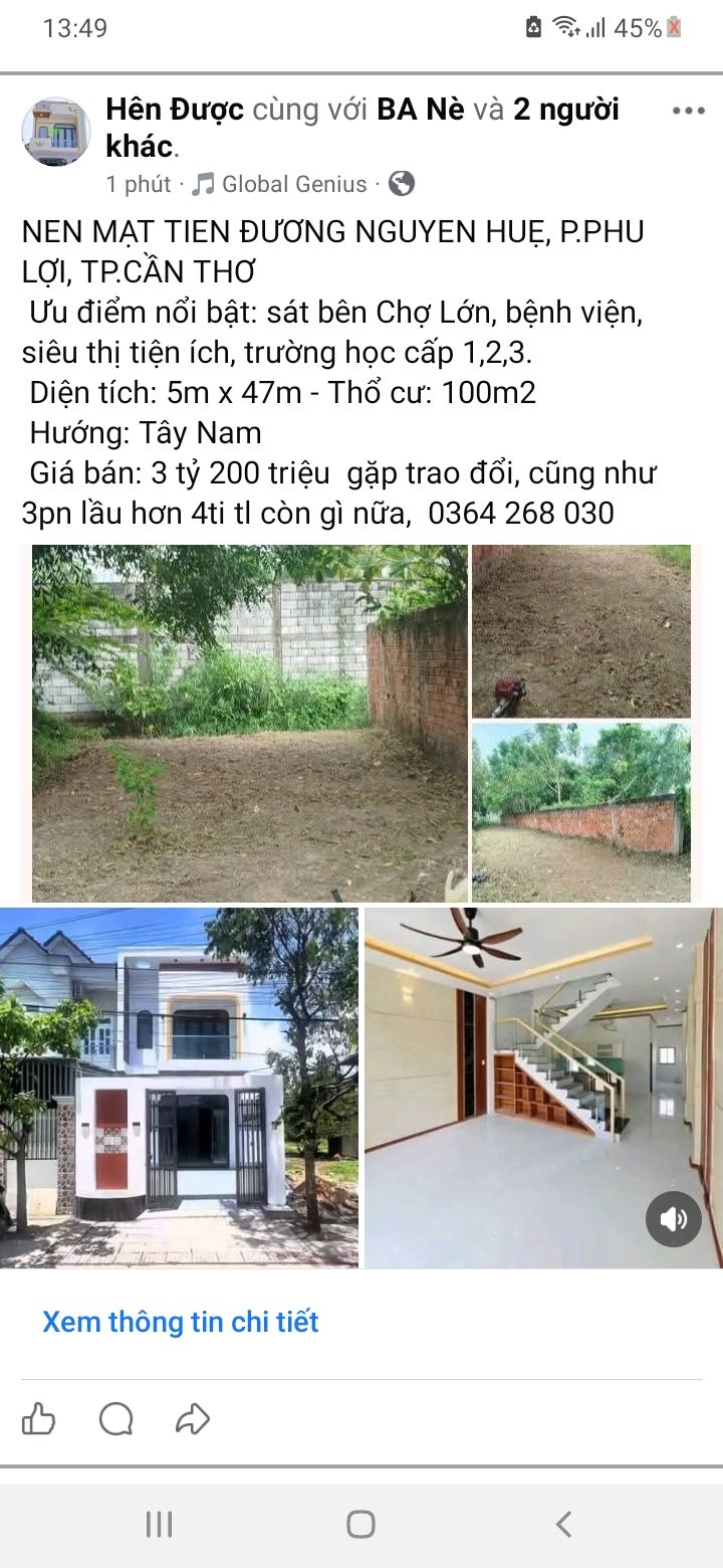 Đất Mặt Tiền Nguyễn Huệ, Cần Thơ - 235m² Sổ Đỏ, Giá 3.2 Tỷ