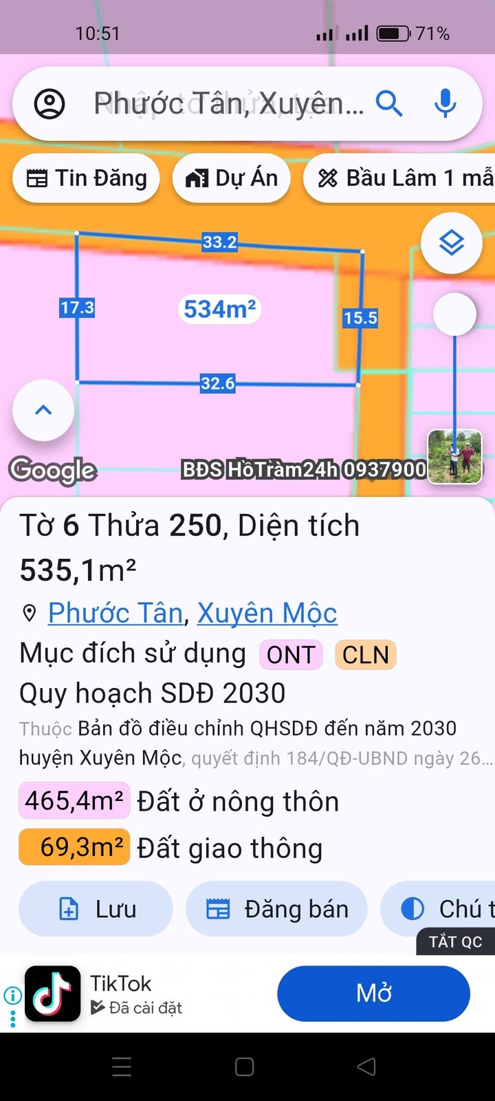 Đất nền Xuyên Mộc 535m² - 2 mặt tiền đường nhựa, tiềm năng tăng giá!