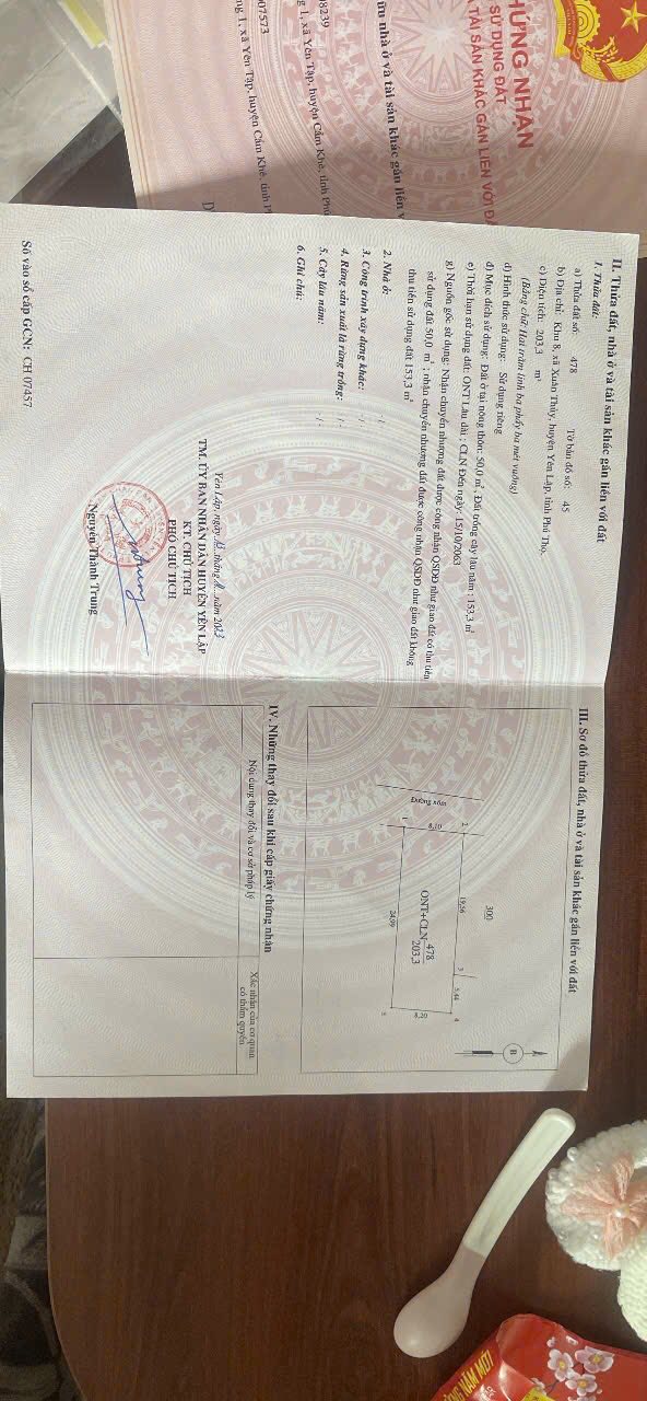 Bán đất 203m² Xuân Thủy, Phú Thọ - Sổ đỏ thổ cư, giá chỉ 400 triệu