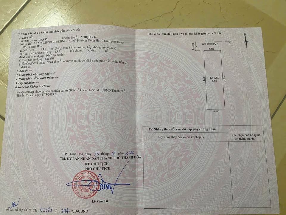 Bán đất Đại Lộ Nam Sông Mã, Thanh Hóa 63m² - Đối diện UB TP, Sổ đỏ