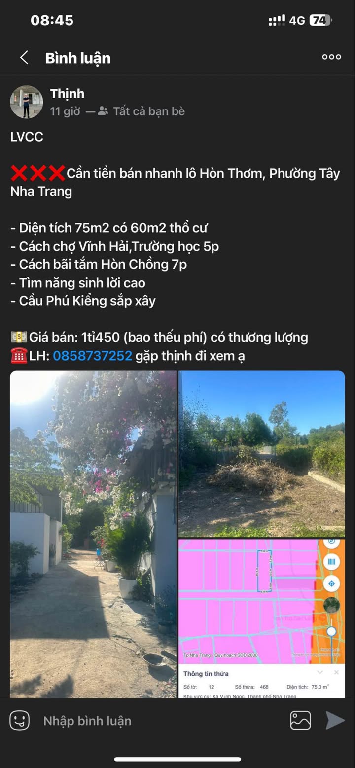 Đất Phường Phương Sài Nha Trang 75m² 1.45 tỷ - Sổ đỏ chính chủ