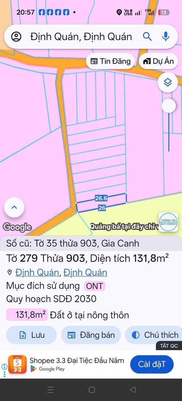 Đất nền Gia Canh Định Quán 133m² giá 280 triệu - Sổ đỏ chính chủ