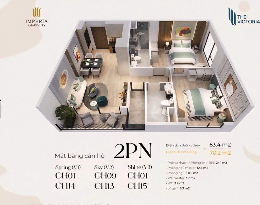 Căn hộ Vinhomes Smart City 65m² giá 5.62 tỷ - Đông Nam thoáng mát!