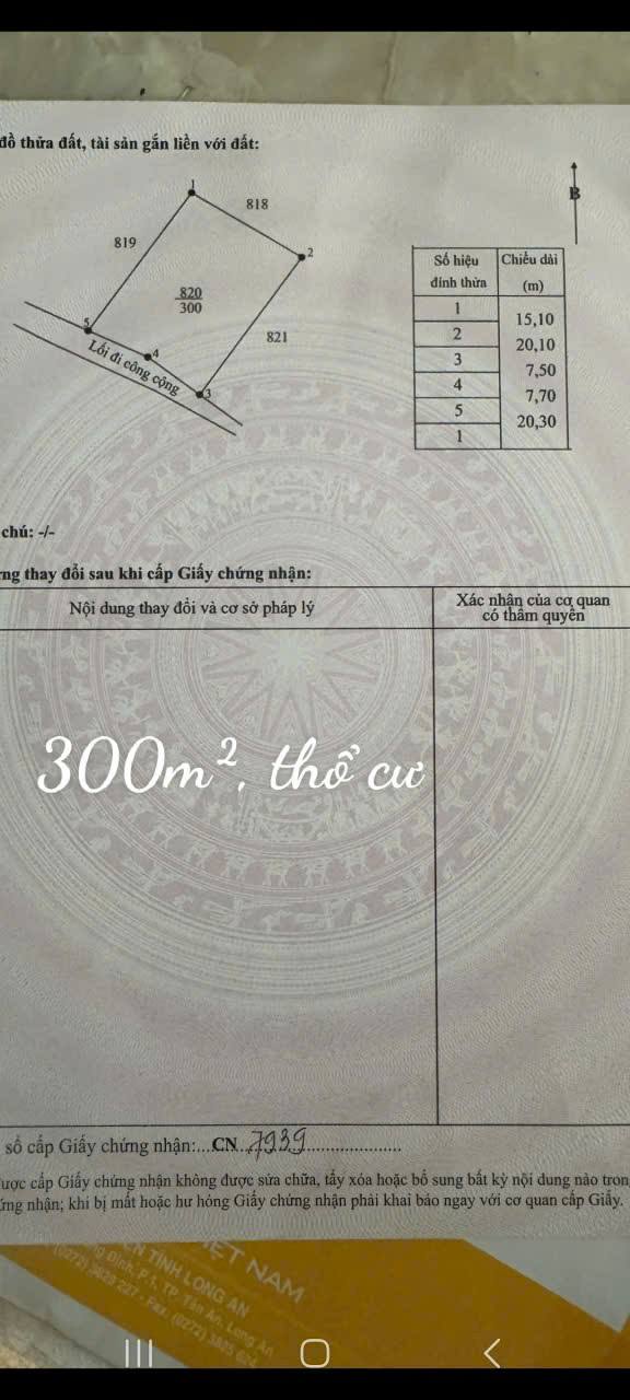 Bán Đất Thổ Cư 300m² Mỹ Lệ, Long An - Sẵn Sàng Xây Dựng