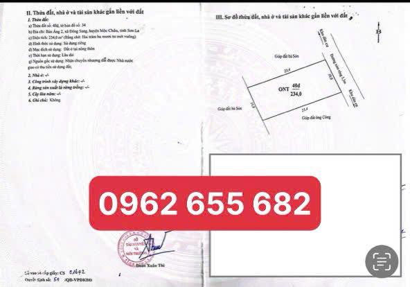 Đất Nền Mộc Châu 234m² - Sổ Đỏ Full Thổ Cư, Gần Trục Chính