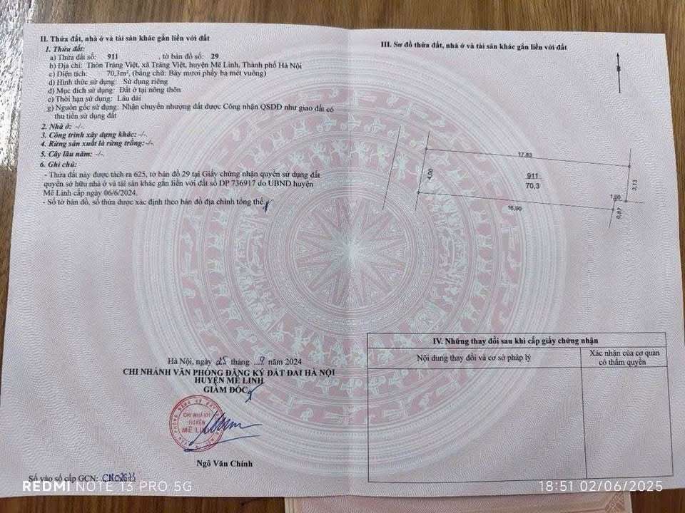 Đất nền Thôn Tráng Việt Mê Linh 70m² giá 2 tỷ - Sổ đỏ chính chủ!