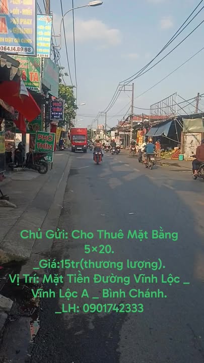 Mặt Tiền KD Đường Vĩnh Lộc A, Bình Chánh - 100m² Giá 15 Triệu