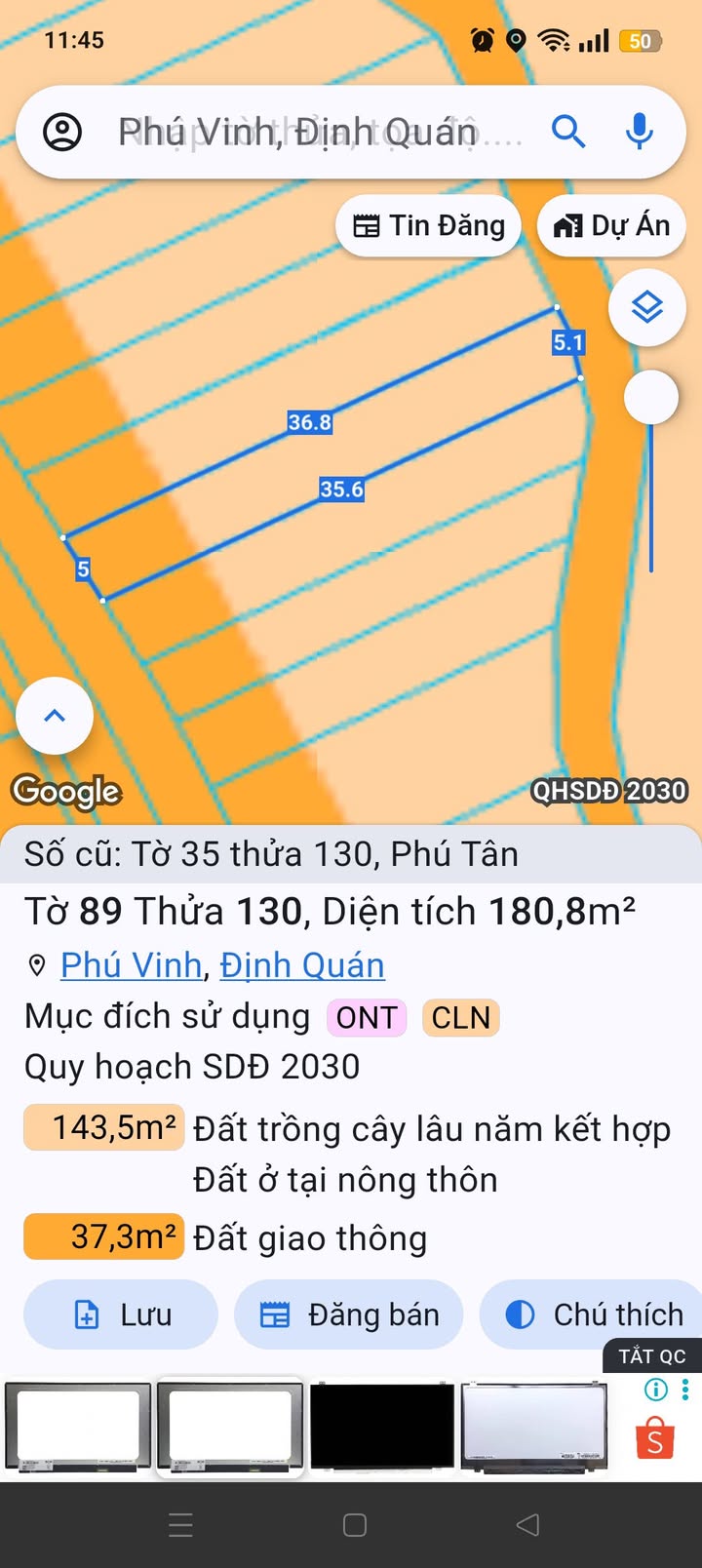 Bán đất Phú Tân Đồng Nai 180m² full thổ cư - Sổ hồng riêng, giá đầu tư