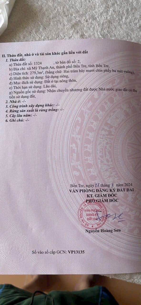 Đất nền MT hẻm ô tô Nguyễn Văn Nguyễn, Bến Tre - 279m² full thổ, giá tốt