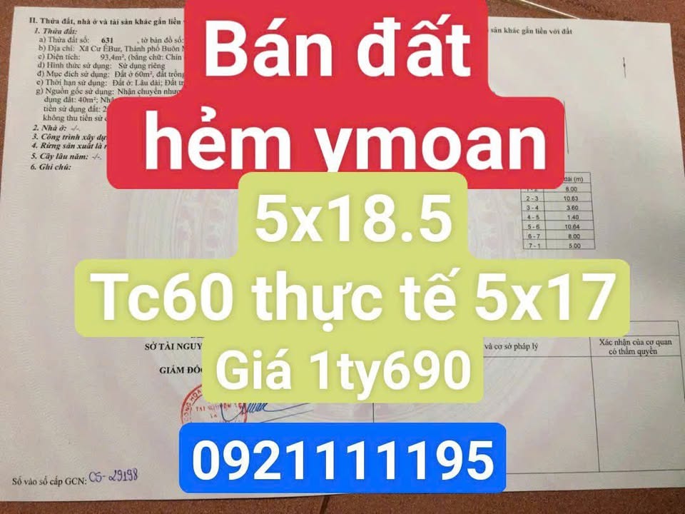 Đất nền Y Moanl BMT 93m² - Sổ đỏ chính chủ, ô tô vào tận nơi!