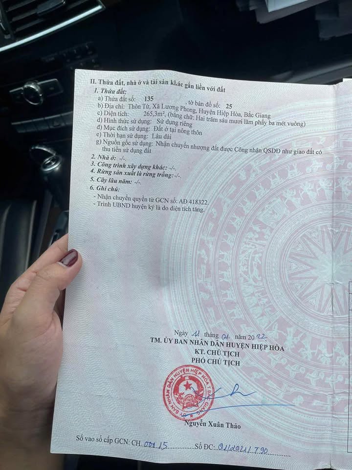 Đất Thôn Tứ Hiệp Hòa 265m² giá 1,4 tỷ - Sổ đỏ chính chủ