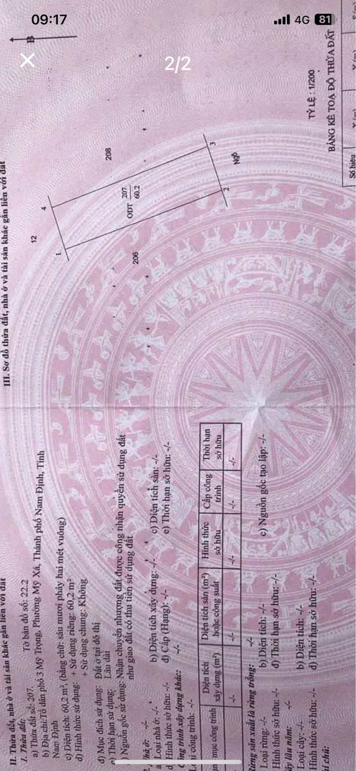 Đất nền Ngõ Mỹ Xá, Nam Định - 60m² Giá 1.65 tỷ, Ô tô lùi cửa