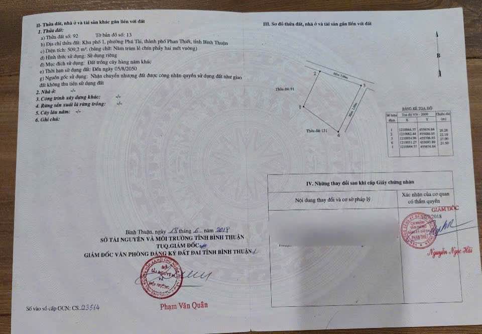 Đất nền Phan Thiết 530m² - Đất thổ cư 100%, pháp lý rõ ràng!