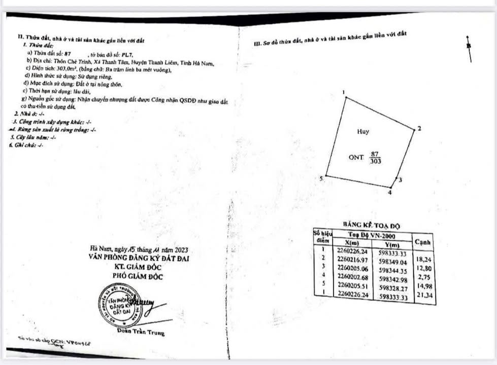 Đất nền Thôn Chè, Thanh Tâm 303m² – Sổ đỏ chính chủ, giá cực tốt!