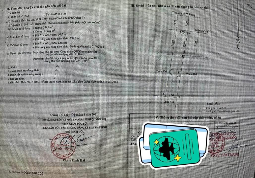 Đất Gio Quang - Gio Linh 315m² 1,95 tỷ - Đường to ô tô