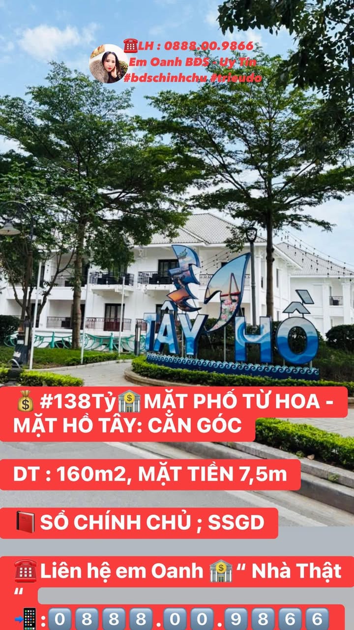 Mặt Phố Từ Hoa - Mặt Hồ Tây: Nhà Góc 160m² Hướng Đẹp, 138 Tỷ