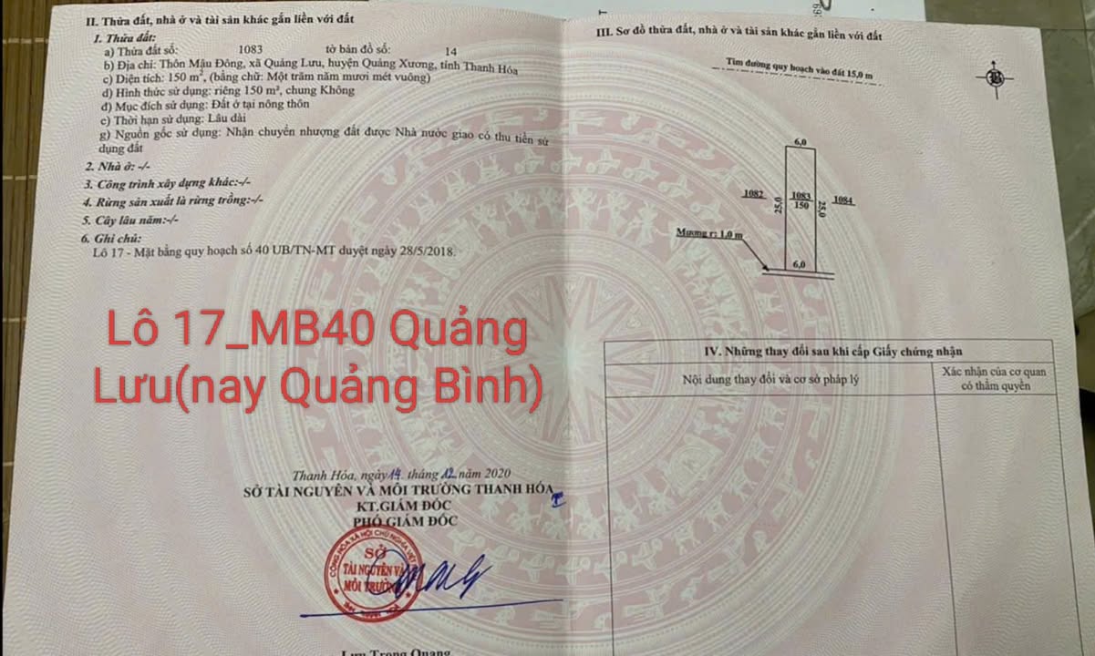 Đất thổ cư 150m² tại Hậu Lộc, Thanh Hóa - Sổ hồng sẵn, giá chỉ 1.x tỷ