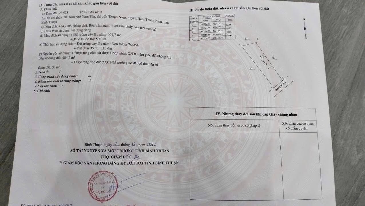 Đất Thổ Cư Hàm Thuận Nam 454m² - Ngang 10m Nở Hậu - Giá 850 Triệu