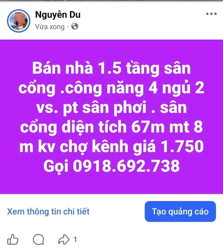 Nhà riêng An Hòa, Ninh Kiều 67m² - Chính chủ bán, sẵn sàng ở ngay!