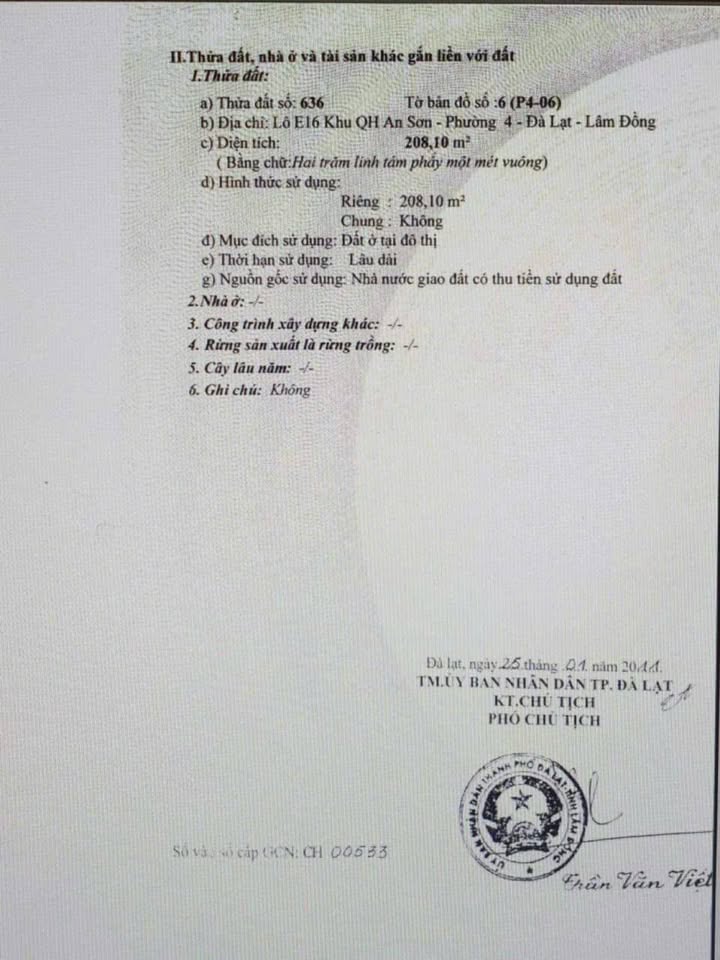 Đất nền An Sơn Đà Lạt 208m² - Pháp lý rõ ràng, tiềm năng vàng!