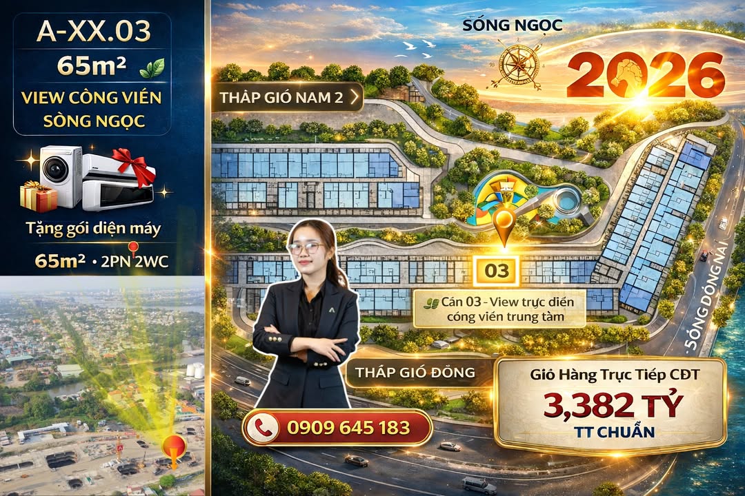 Căn hộ The Gió Riverside Dĩ An 65m² giá 3.382 tỷ - View đẹp sông Ngọc!