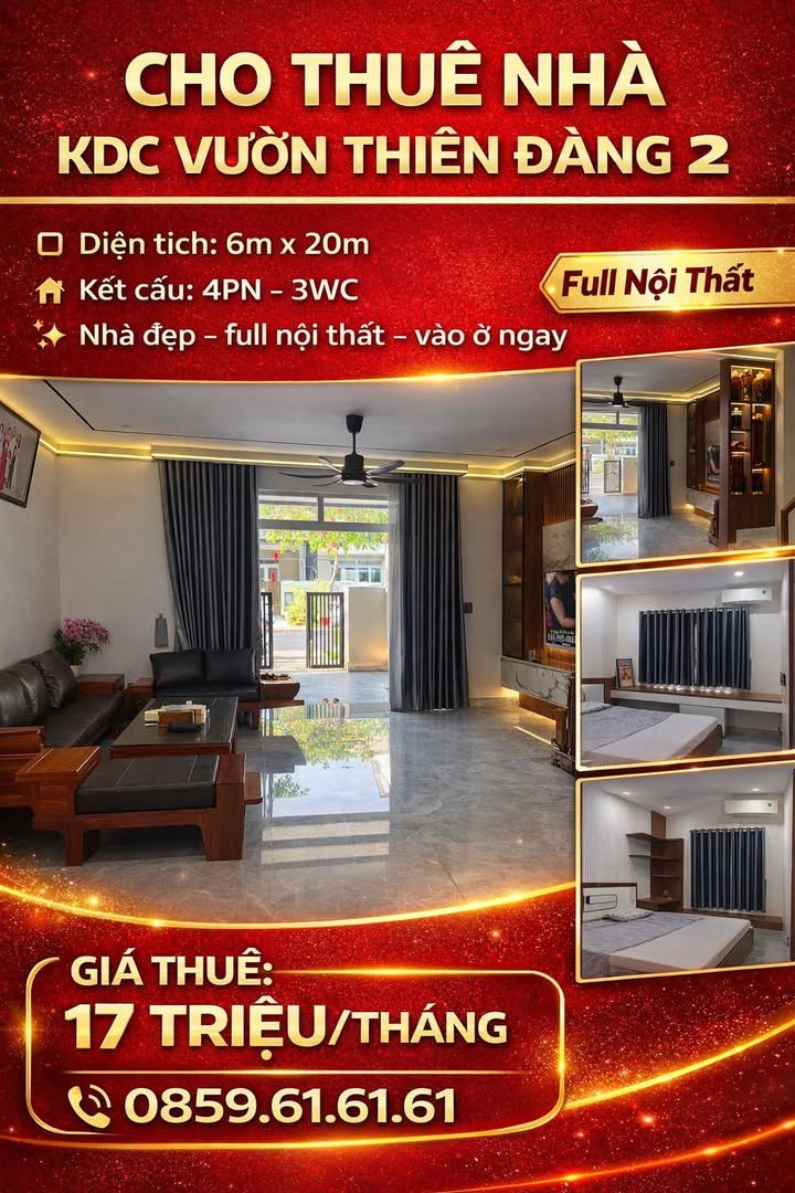 Thuê nhà KDC Vườn Thiên Đàng 2 Bến Cát 120m² - Full nội thất ở ngay!