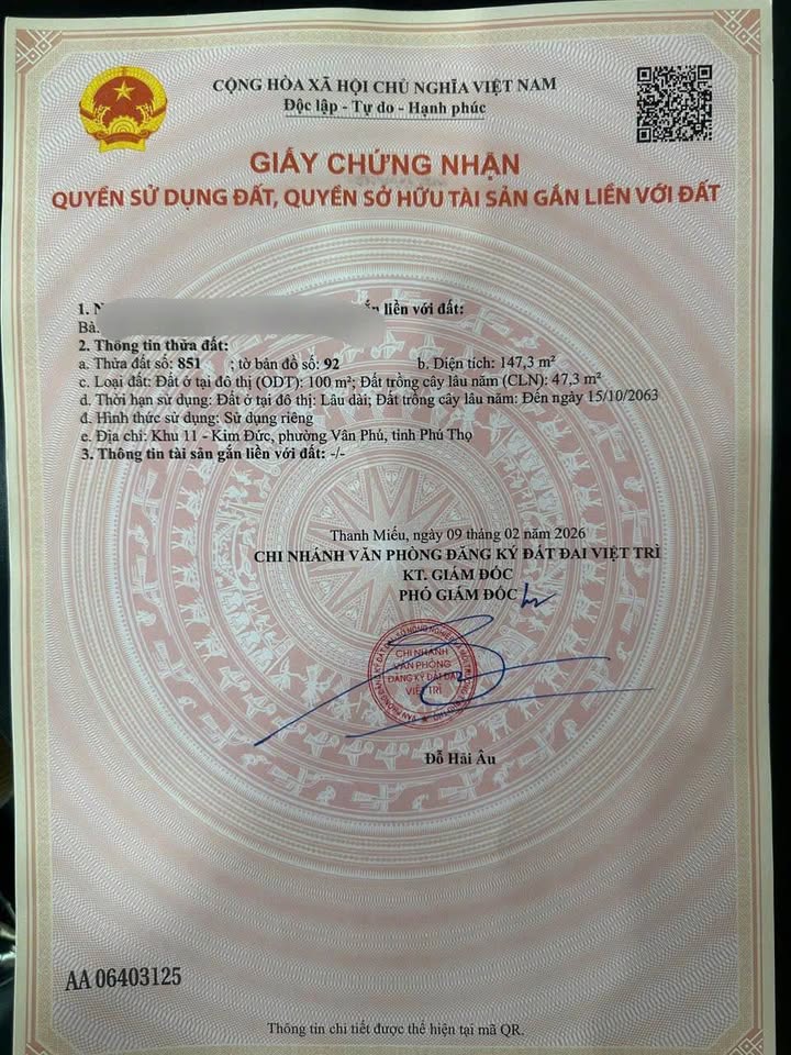 Bán Gấp 2 Lô Đất Vàng Phường Vân Phú, Việt Trì - 297m² Thổ Cư