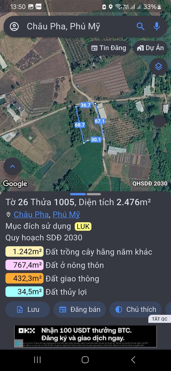 Đất nền Châu Pha, Phú Mỹ - 2448m² Sổ hồng, Gần UBND & Chợ