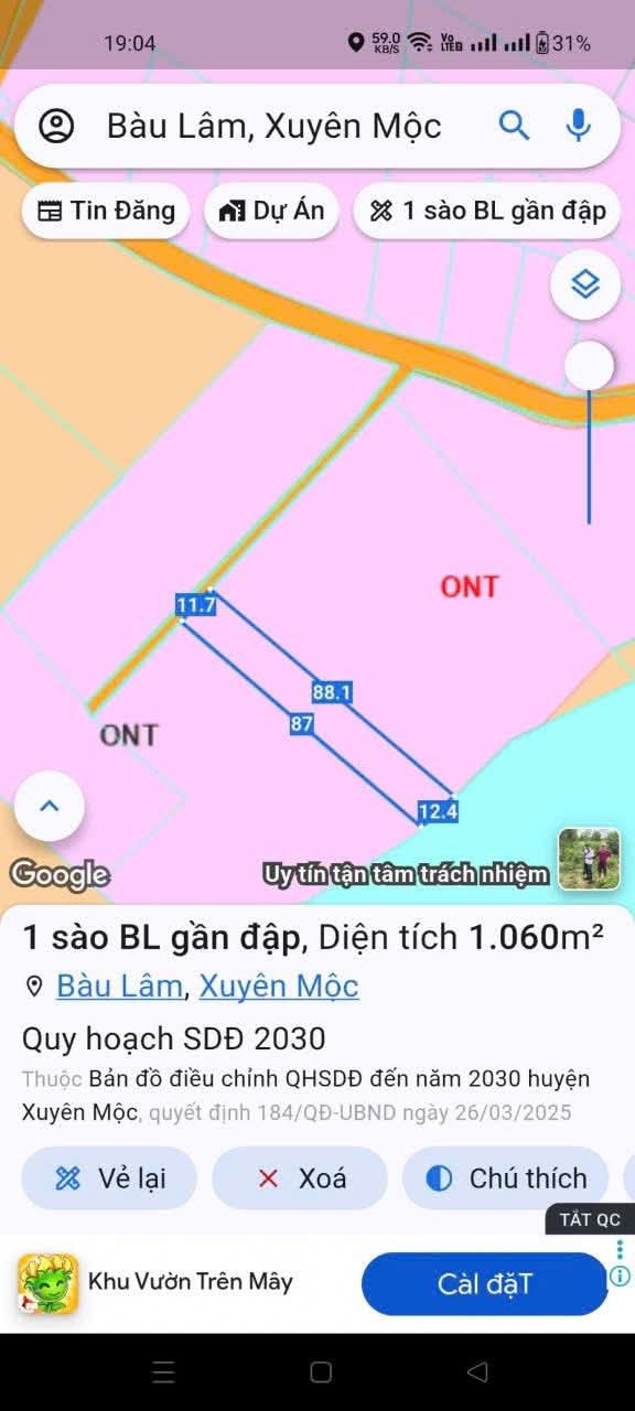 Đất Vườn Xã Bàu Lâm Xuyên Mộc 360m² - Sổ Hồng Riêng, Giá Đầu Tư 790 Triệu