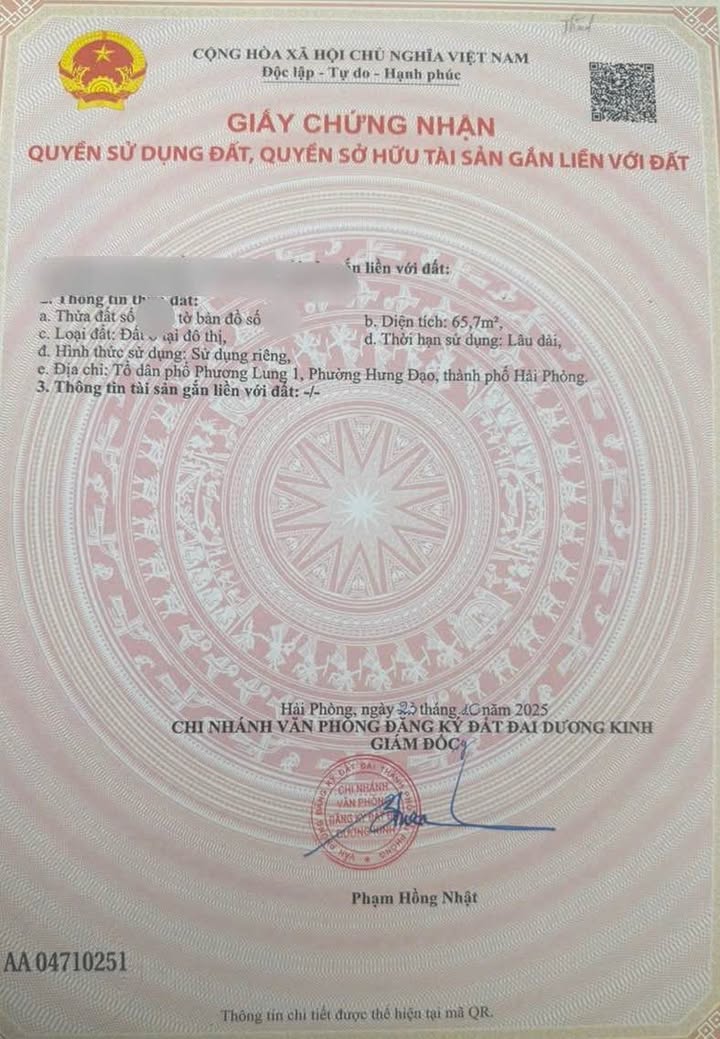 Bán Đất Vàng Phường Hưng Đạo, Hải Phòng - 66m² Ngõ Ô Tô, Giá 1 Tỷ