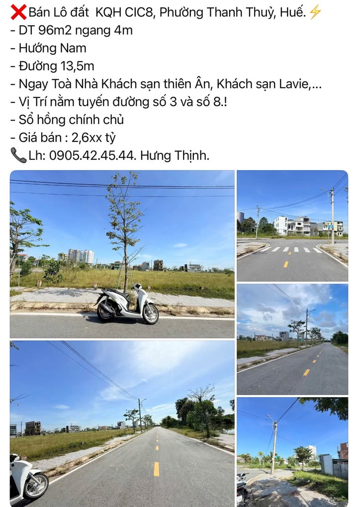 Đất nền CIC8 Huế 96m² 2,6 tỷ - Sổ đỏ chính chủ sẵn xây