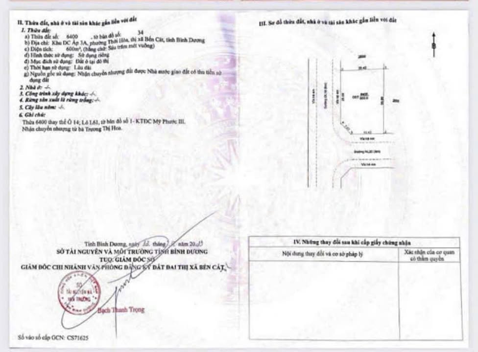 Đất nền Thới Hòa, Bến Cát 600m² - Đất thổ cư 100% sổ đỏ chính chủ!