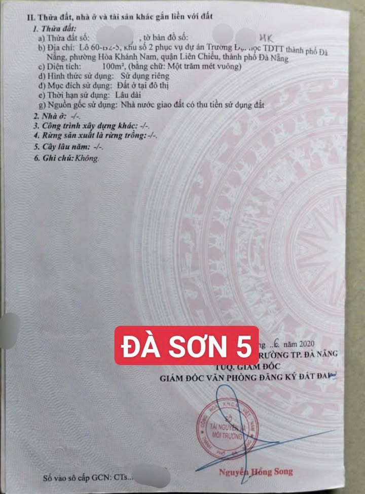 Đất nền Đà Sơn 5 Liên Chiểu 100m² - Sổ hồng chính chủ!