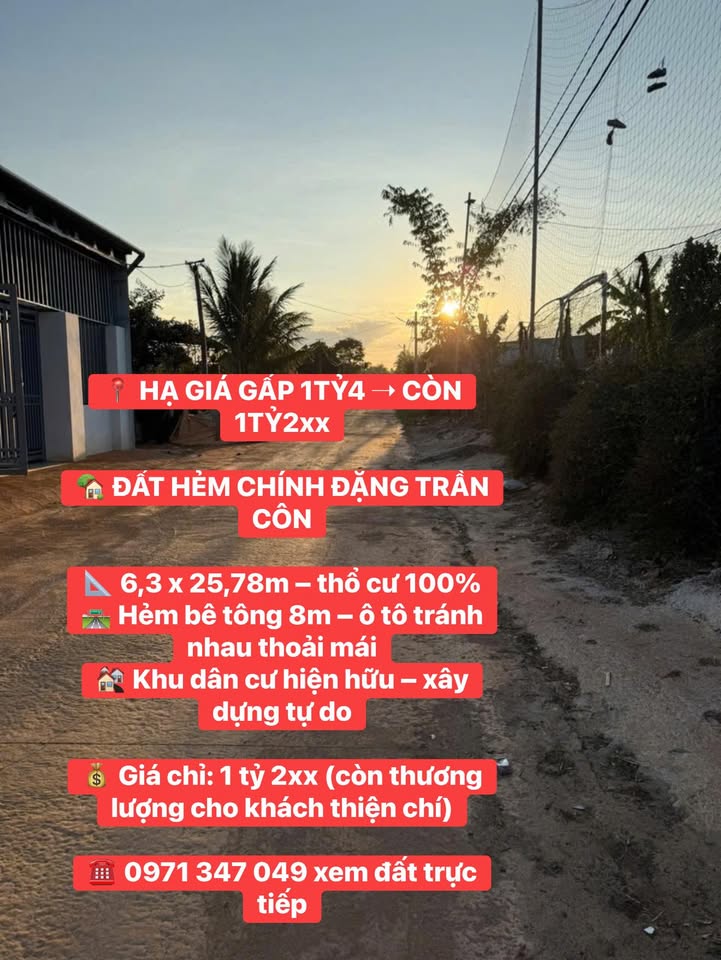 Bán Gấp Đất 162m² Thổ Cư 100% Hẻm 8m Đặng Trần Côn, Pleiku - Giá Tốt Chỉ 1.2 Tỷ