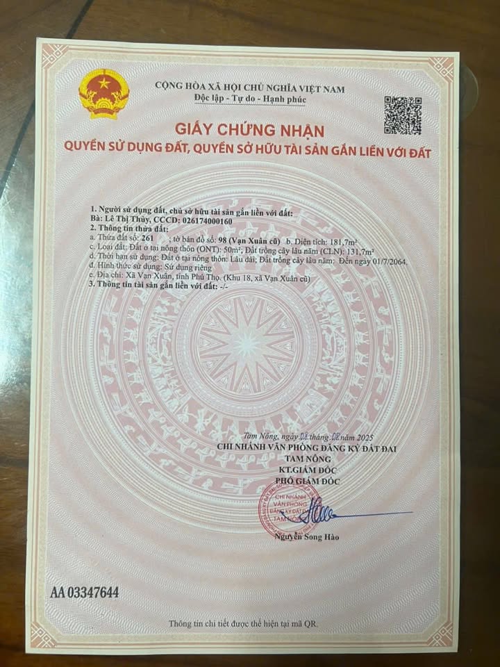 Đất nền Vạn Xuân Tam Nông 181m² - Đường to ô tô, giá đầu tư tốt