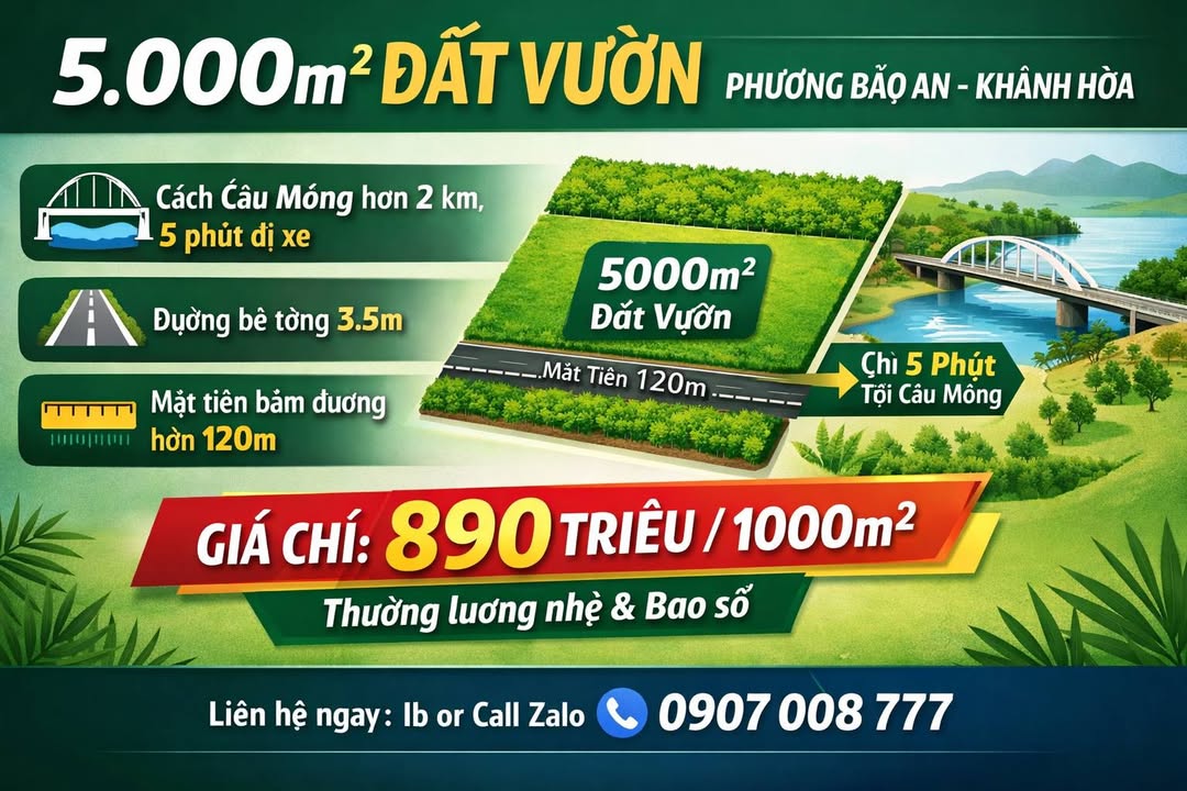Đất Vườn 5000m² Ninh Thuận - Sổ Đỏ Riêng, Giá Đầu Tư 4.45 Tỷ