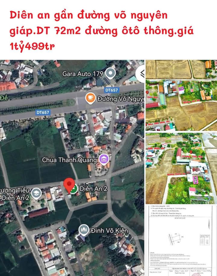 Đất Diên An 72m² giá 1.499 tỷ - Sổ đỏ chính chủ, đường ô tô thông!