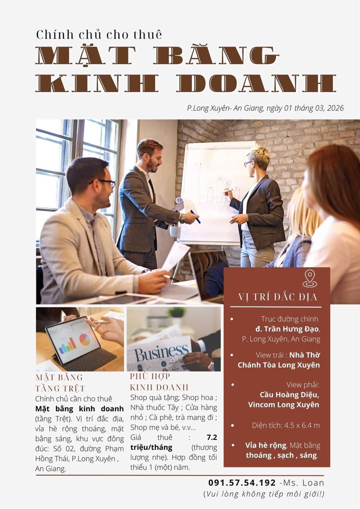 Mặt bằng kinh doanh Long Xuyên, An Giang 7.2 triệu - Vị trí đắc địa!