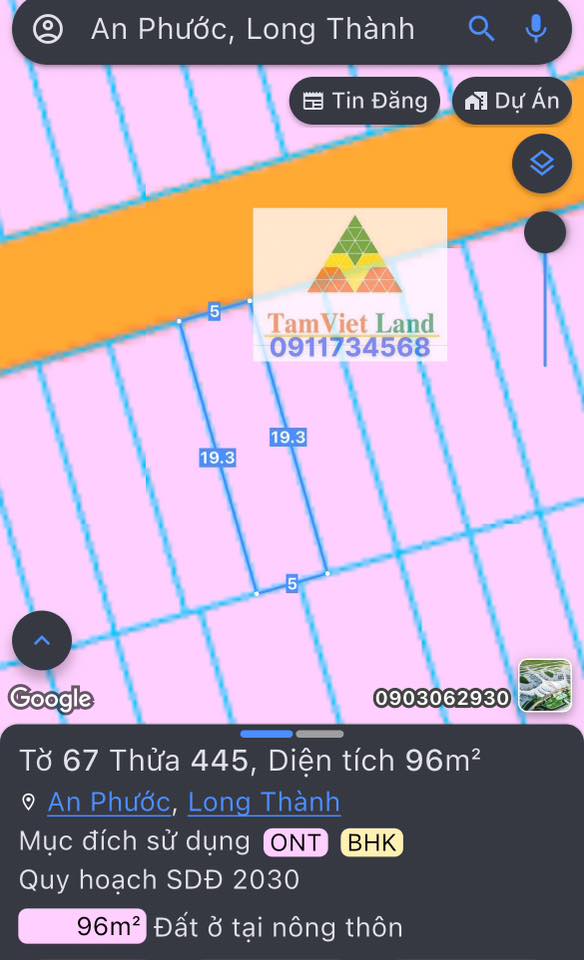 Đất nền Long Thành 96m² (5x19.3m) - Sổ đỏ thổ cư, gần KCN 3A