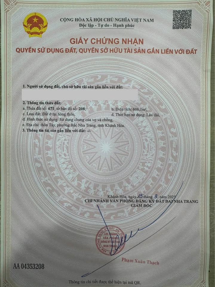 Đất Thôn Tây Vĩnh Phương 606m² giá 12.3tr/m - Sổ đỏ chính chủ