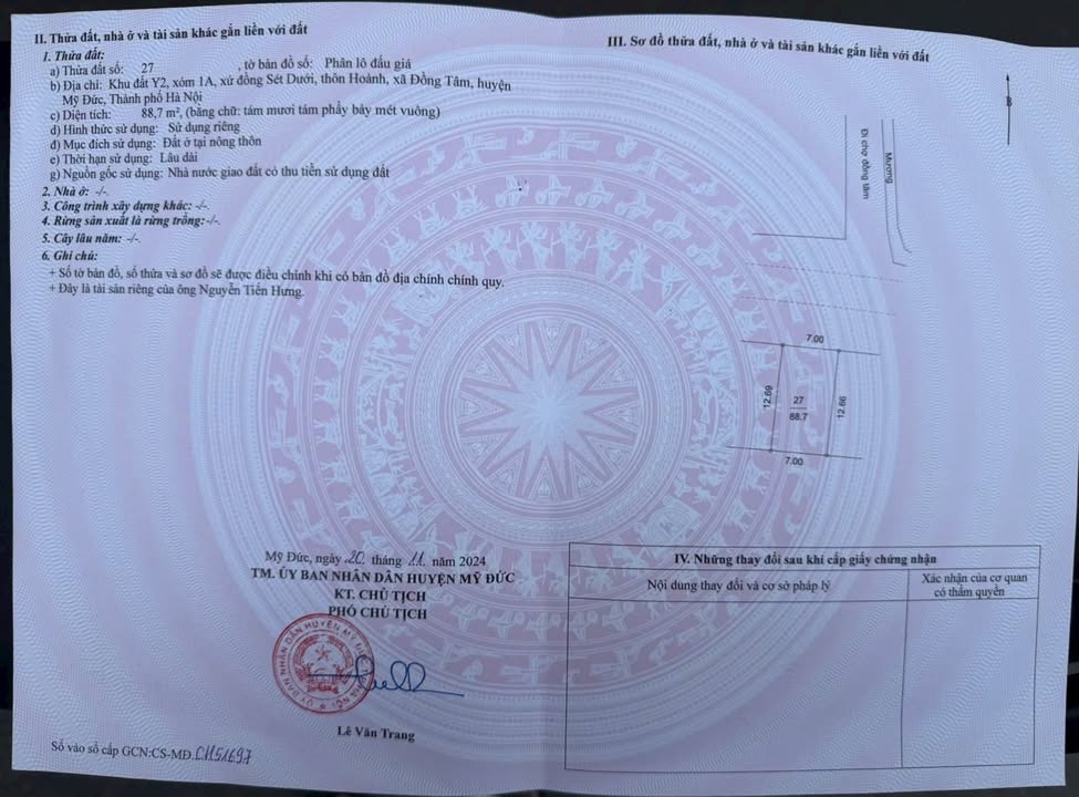 Đất nền Mỹ Đức 88.7m² - Sổ đỏ chính chủ, xây tự do, tiềm năng tăng giá cao